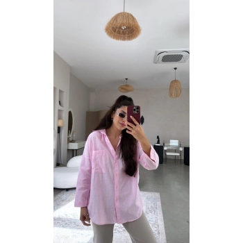 Kadın Tek Cepli Over Size Ketem Gömlek