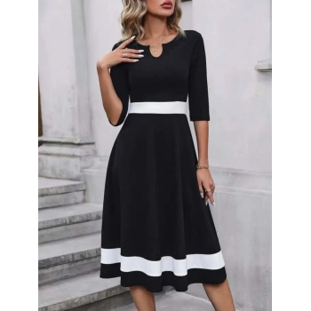 Kadın Truvakar Kol V Yakalı Janjan Krep Midi Elbise