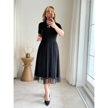 Kadın Tül Etekli Viskon Elbise