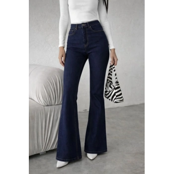 Kadın Yüksek Bel Ispanyol Paça Kot Pantolon