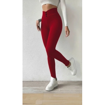 Kadın Yüksek Bel önden Düğmeli Dalgıç Tayt