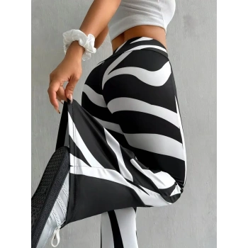 Kadın Yüksek Bel Zebra Desenli Dalgıç Tayt