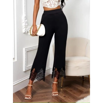 Kadın Yüksel Bel Paça Ağzı Dantelli Dalgıç Pantolon