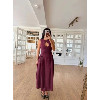 Kolsuz Uzun Kabardin Elbise  Bordo