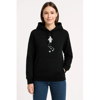 Nihilist Penguen Temalı Oversize Kapüşonlu weatshirt  iyah