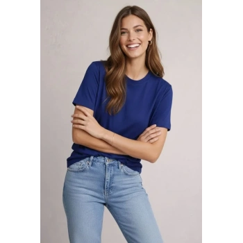 Osy odal Yumuşak Dokulu Kumaş Bisiklet Yaka Tshirt  acivert