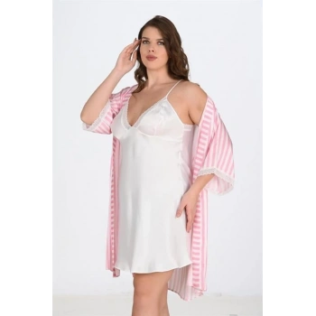 Secretsita 2li Beyaz-Pembe Sabahlık Takımı Bigsize 6210