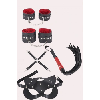 Secretsita 4lü Kol Bacak Kırbaç Maske Deri Aksesuar Set