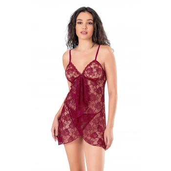 Secretsita Bordo Kısa Tül Gecelik