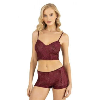 Secretsita Bordo Saten Şort Takımı 9219