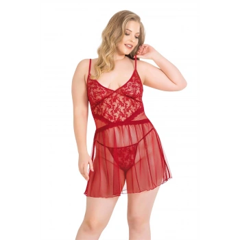 Secretsita Büyük Beden Kırmızı Kısa Tül Gecelik