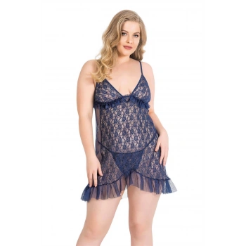 Secretsita Büyük Beden Lacivert Kısa Tül Gecelik