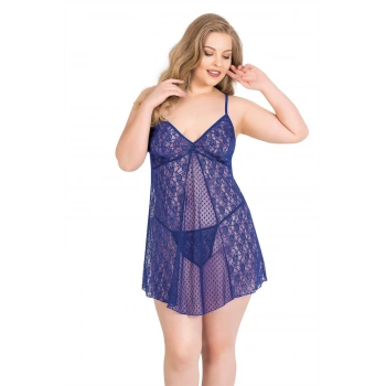 Secretsita Büyük Beden Saks Kısa Tül Gecelik