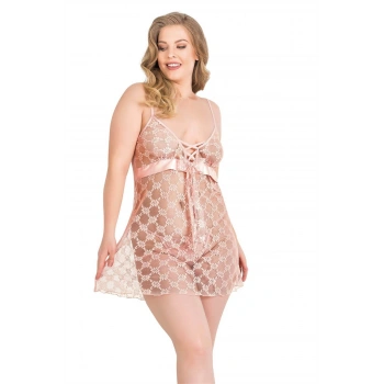 Secretsita Büyük Beden Somon Kısa Tül Gecelik