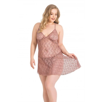 Secretsita Büyük Beden Vizon Kısa Tül Gecelik