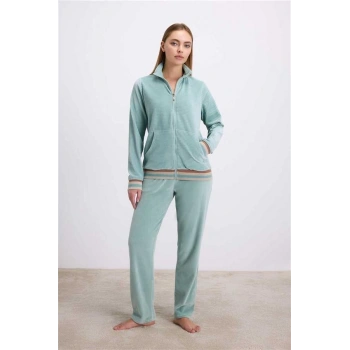 Secretsita Kadife Dokulu Uzun Kollu Sweatshirt ve Pantolon Takımı