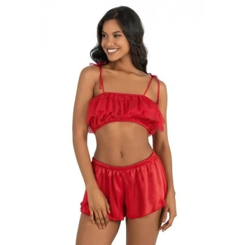 Secretsita Kırmızı Saten Şort Takımı 9206
