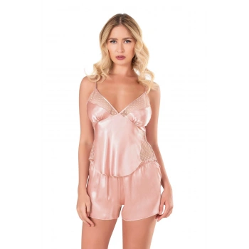 Secretsita Koyu Pudra Saten Babydoll Şort Takımı