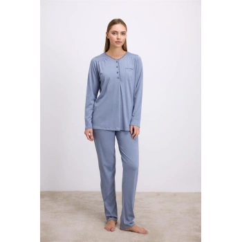 Secretsita Modal Pamuklu Uzun Kollu Düğmeli 2li Pijama Takımı