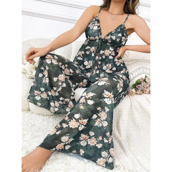 Secretsita Özel Tasarım Büyük Beden Çiçek Desenli Bol Kesim 2li Pijama Takımı
