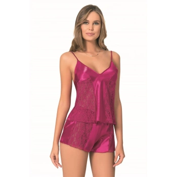 Secretsita Vişne Saten Babydoll Şort Takımı