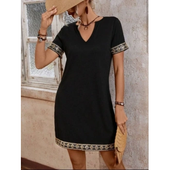 Şerit Detay V Yaka Yandan Cepli Viskon Elbise