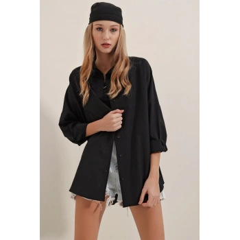 Siyah Oversize Uzun Basic Gömlek 3900
