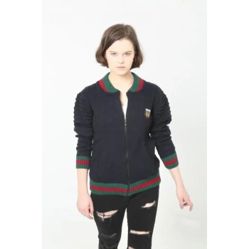 Tam Fermuarlı Triko Hırka  acivert