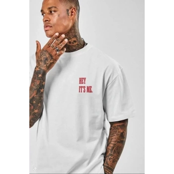 Unisex Baskılı Oversize Thirt  Beyaz