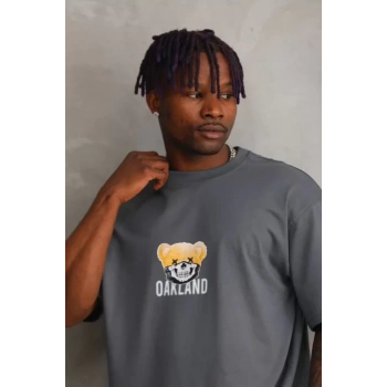 Unisex Baskılı Oversize Thirt  Füme