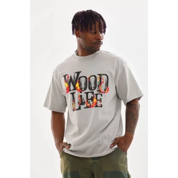 Unisex Baskılı Oversize Thirt  Gri