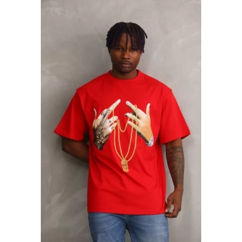 Unisex Baskılı Oversize Thirt  Kırmızı