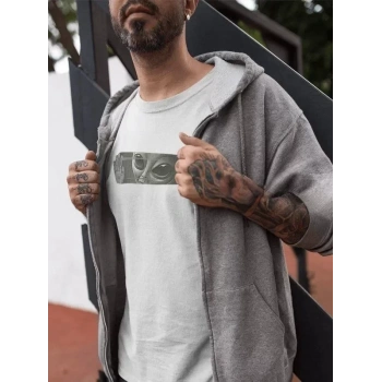 Unisex Bisiklet Yaka Baskılı Oversize Thirt  Beyaz