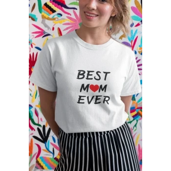Unisex Bisiklet Yaka Baskılı Oversize Thirt  Beyaz