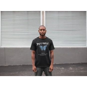 Unisex Bisiklet Yaka Baskılı Oversize Thirt  iyah