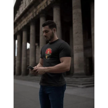 Unisex Bisiklet Yaka Baskılı Oversize Thirt  iyah