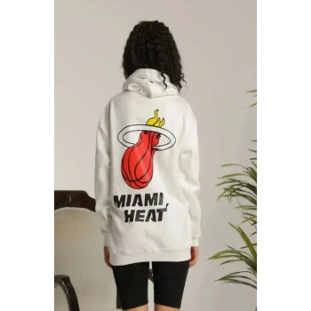 Unisex Kapşonlu Baskılı weetshirt  Beyaz