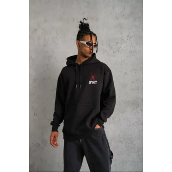 Unisex Kapşonlu Baskılı weetshirt  iyah