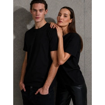 Unisex Kısa Kollu Bisiklet Yaka Basic Viskon Bluz