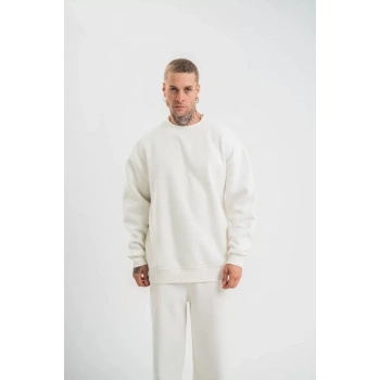 Uzun Kol Bisiklet Yaka Basic weathirt  Beyaz