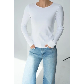 Uzun Kol Örme Body  Beyaz