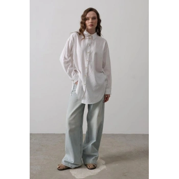 Yan Büzmeli Tunik Gömlek  Beyaz