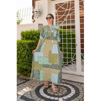 Yeşil alaş Desenli Elbise