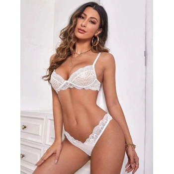 Secretsita Beyaz Dantelli Transparan Fantezi Sütyen Takımı