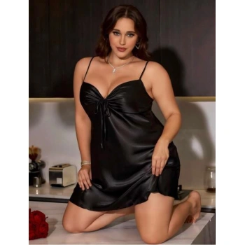 Secretsita Büyük Beden Sİyah Saten Gecelik