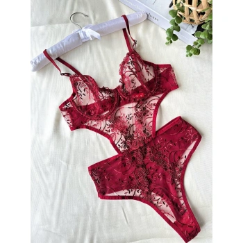 Secretsita Çiçek Desenli Bordo Bodysuit
