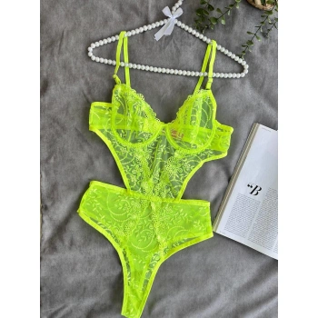 Secretsita Çiçek Desenli Yeşil Bodysuit