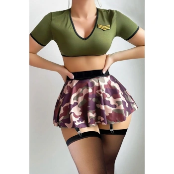 Secretsita Kamuflaj Desenli Jartiyer Etekli Fantezi Kostüm