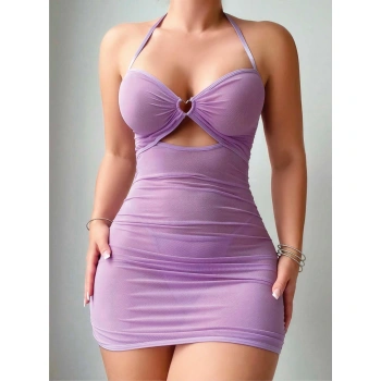 Secretsita Lila Göğüs Dekolteli Transparan Fantezi Tül Gecelik