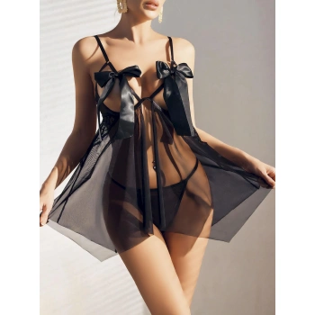 Secretsita Siyah Göğüsleri Kurdela Detaylı Fantezi Şık Tül Gecelik